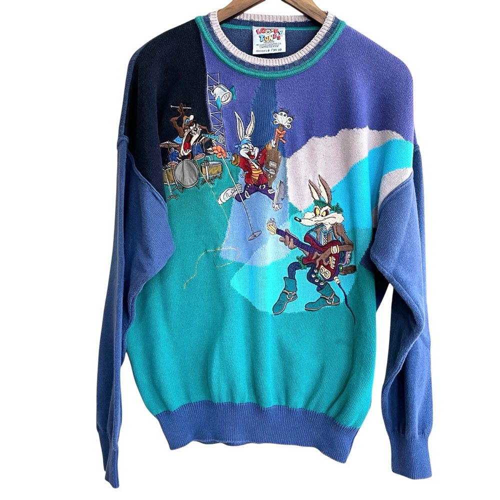 Vintage Looney Tunes Limited Edition Sweater Bugs Bunny Wile E Coyote Band L - Picture 9 of 9